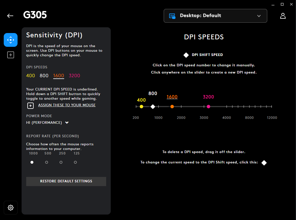 Logitech G Hub Mouse DPI Settings